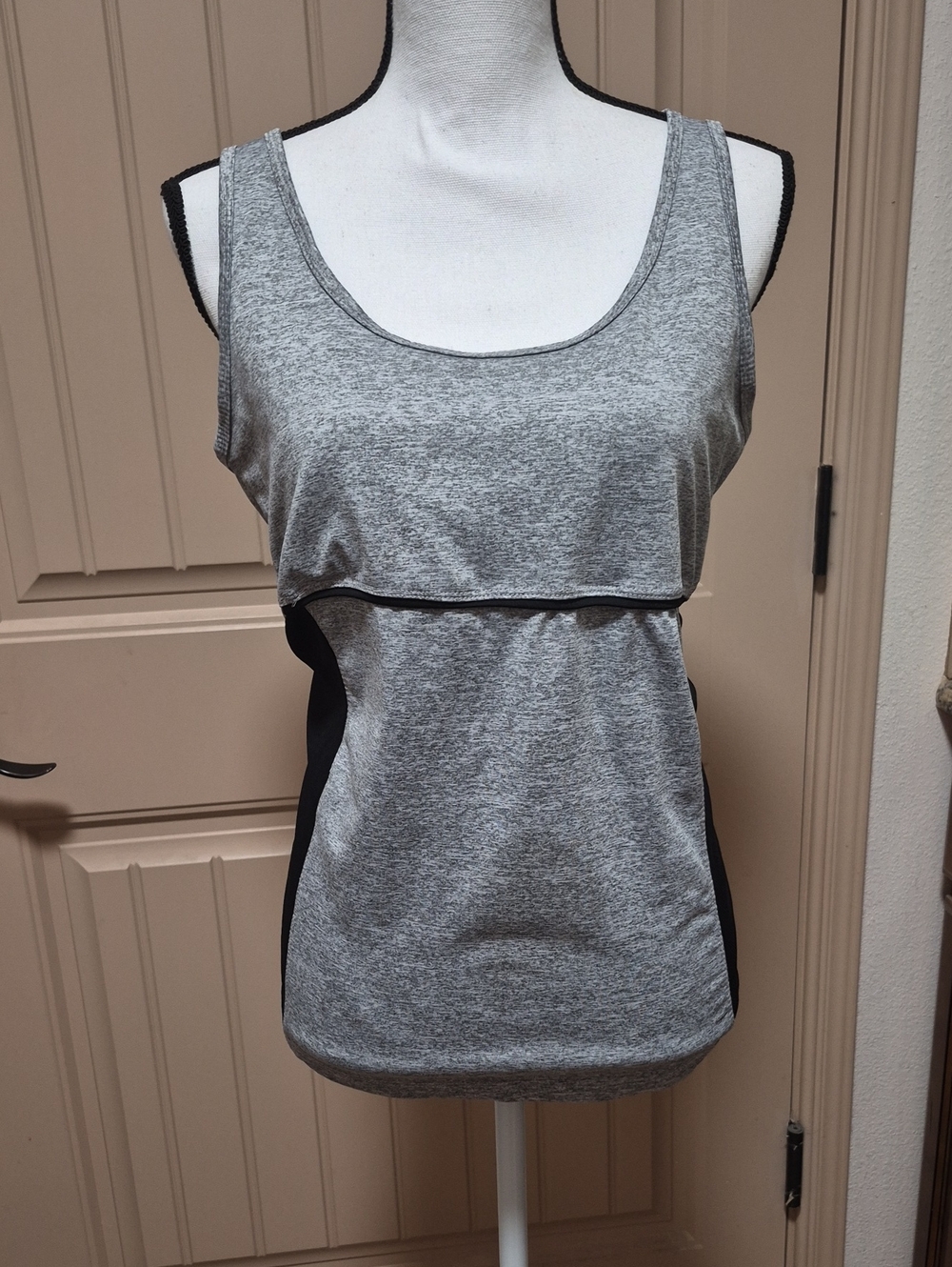 Women’s Gray Tank Top with Black Side Panels